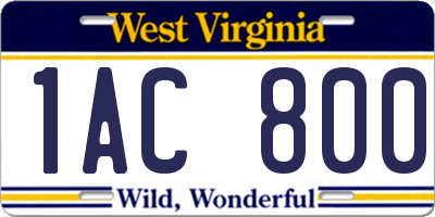 WV license plate 1AC800