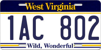 WV license plate 1AC802