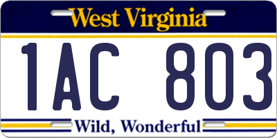 WV license plate 1AC803