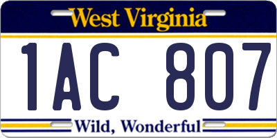 WV license plate 1AC807