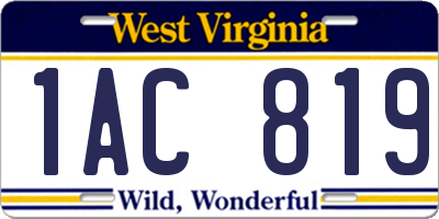 WV license plate 1AC819