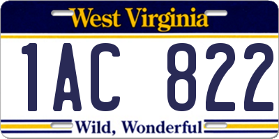 WV license plate 1AC822