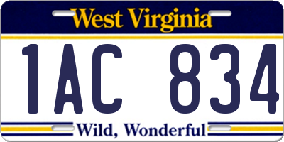 WV license plate 1AC834