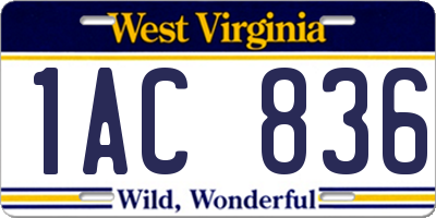 WV license plate 1AC836