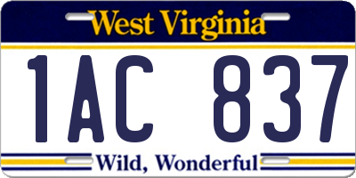 WV license plate 1AC837