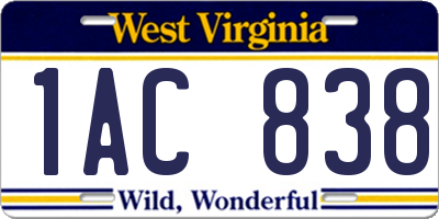 WV license plate 1AC838