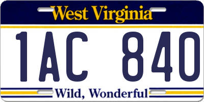 WV license plate 1AC840