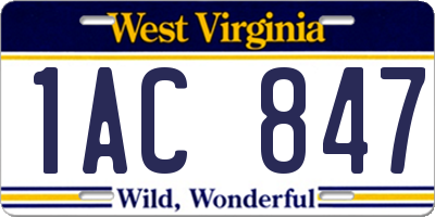 WV license plate 1AC847