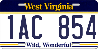 WV license plate 1AC854