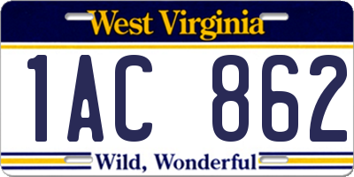 WV license plate 1AC862