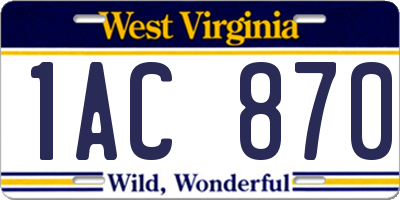 WV license plate 1AC870