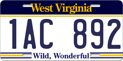 WV license plate 1AC892
