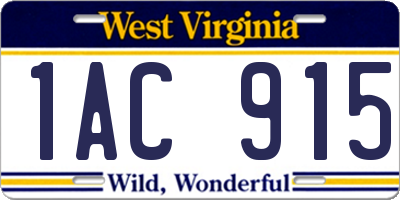 WV license plate 1AC915