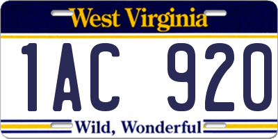 WV license plate 1AC920