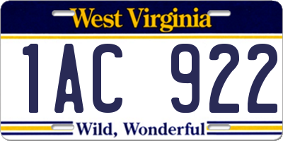 WV license plate 1AC922