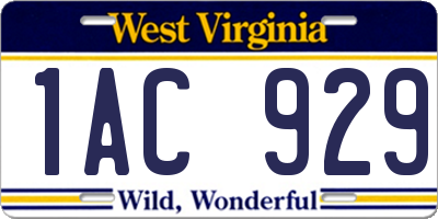 WV license plate 1AC929