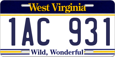 WV license plate 1AC931