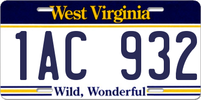 WV license plate 1AC932