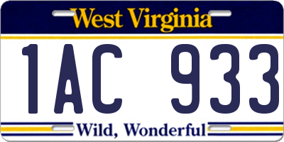 WV license plate 1AC933