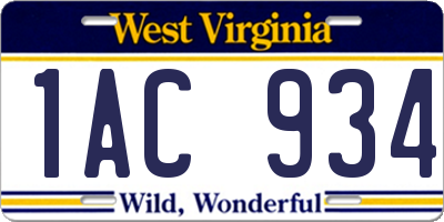 WV license plate 1AC934