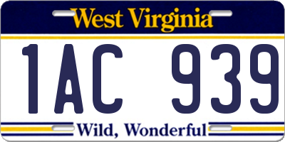 WV license plate 1AC939