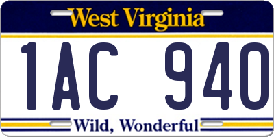 WV license plate 1AC940