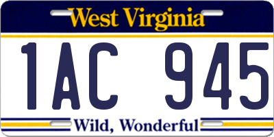 WV license plate 1AC945