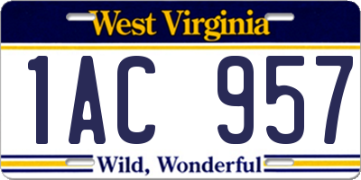 WV license plate 1AC957