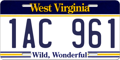 WV license plate 1AC961