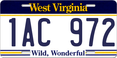 WV license plate 1AC972