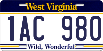 WV license plate 1AC980