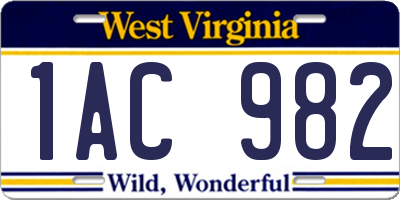 WV license plate 1AC982