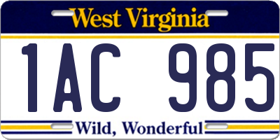 WV license plate 1AC985