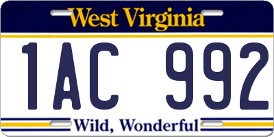WV license plate 1AC992