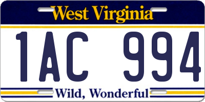 WV license plate 1AC994