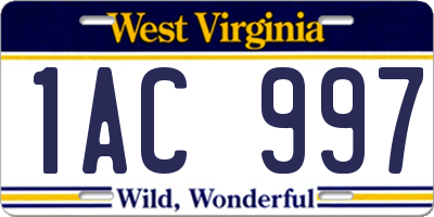 WV license plate 1AC997