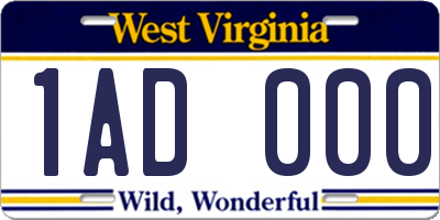 WV license plate 1AD000