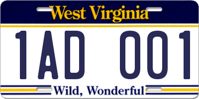 WV license plate 1AD001