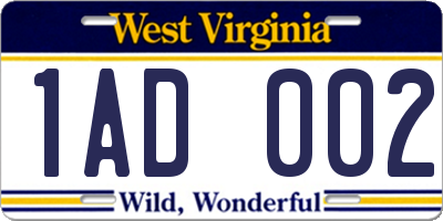 WV license plate 1AD002