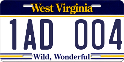 WV license plate 1AD004