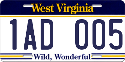 WV license plate 1AD005