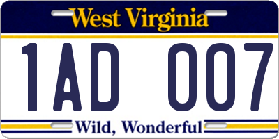 WV license plate 1AD007