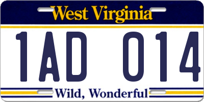 WV license plate 1AD014