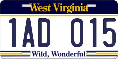 WV license plate 1AD015