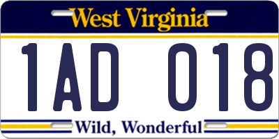 WV license plate 1AD018
