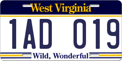 WV license plate 1AD019