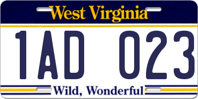 WV license plate 1AD023