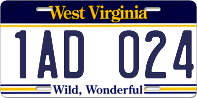 WV license plate 1AD024