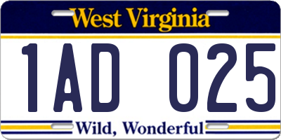 WV license plate 1AD025