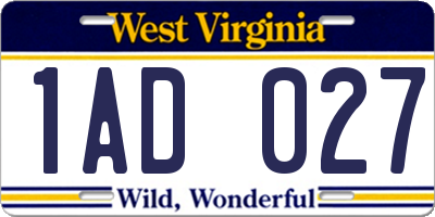 WV license plate 1AD027
